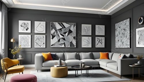 Fototapeta Naklejka Na Ścianę i Meble -  Photo interior modern design room 3d illustration