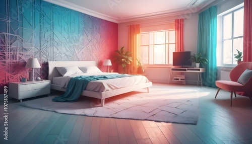 Fototapeta Naklejka Na Ścianę i Meble -  Photo interior modern design room 3d illustration