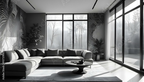 Fototapeta Naklejka Na Ścianę i Meble -  Photo interior modern design room 3d illustration