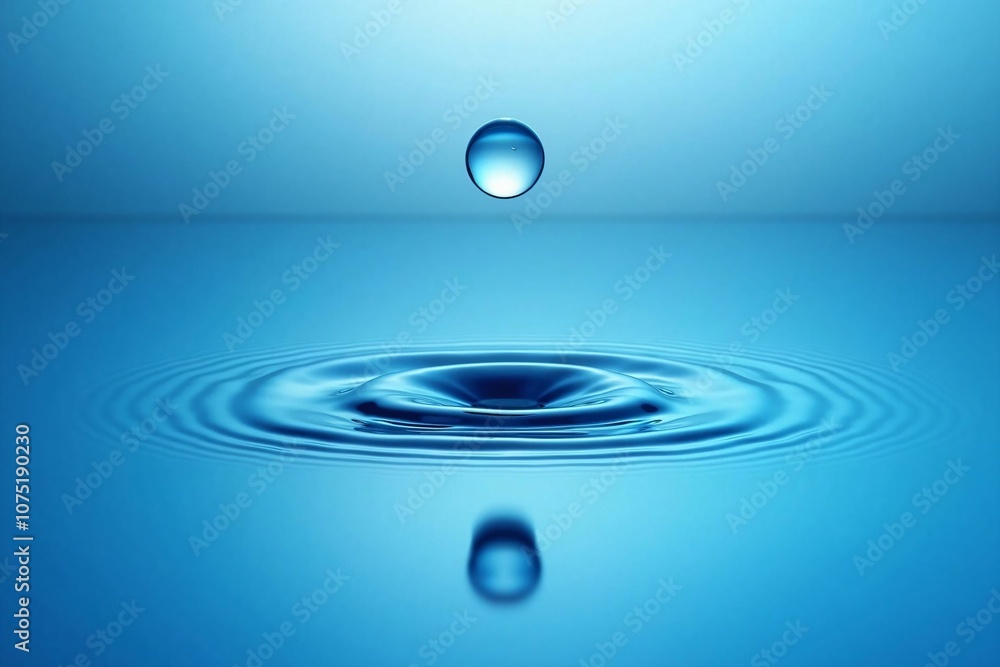 Peaceful Moment of Water Drop Falling with Gentle Ripples on a Calm Blue Surface Peaceful Moment of Water Drop Falling with Gentle Ripples on a Calm Blue Surface
