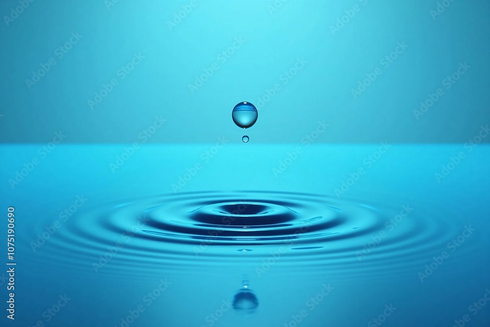 Tranquil Moment of a Single Water Drop Rippling Through Still Blue Waters Tranquil Moment of a Single Water Drop Rippling Through Still Blue Waters