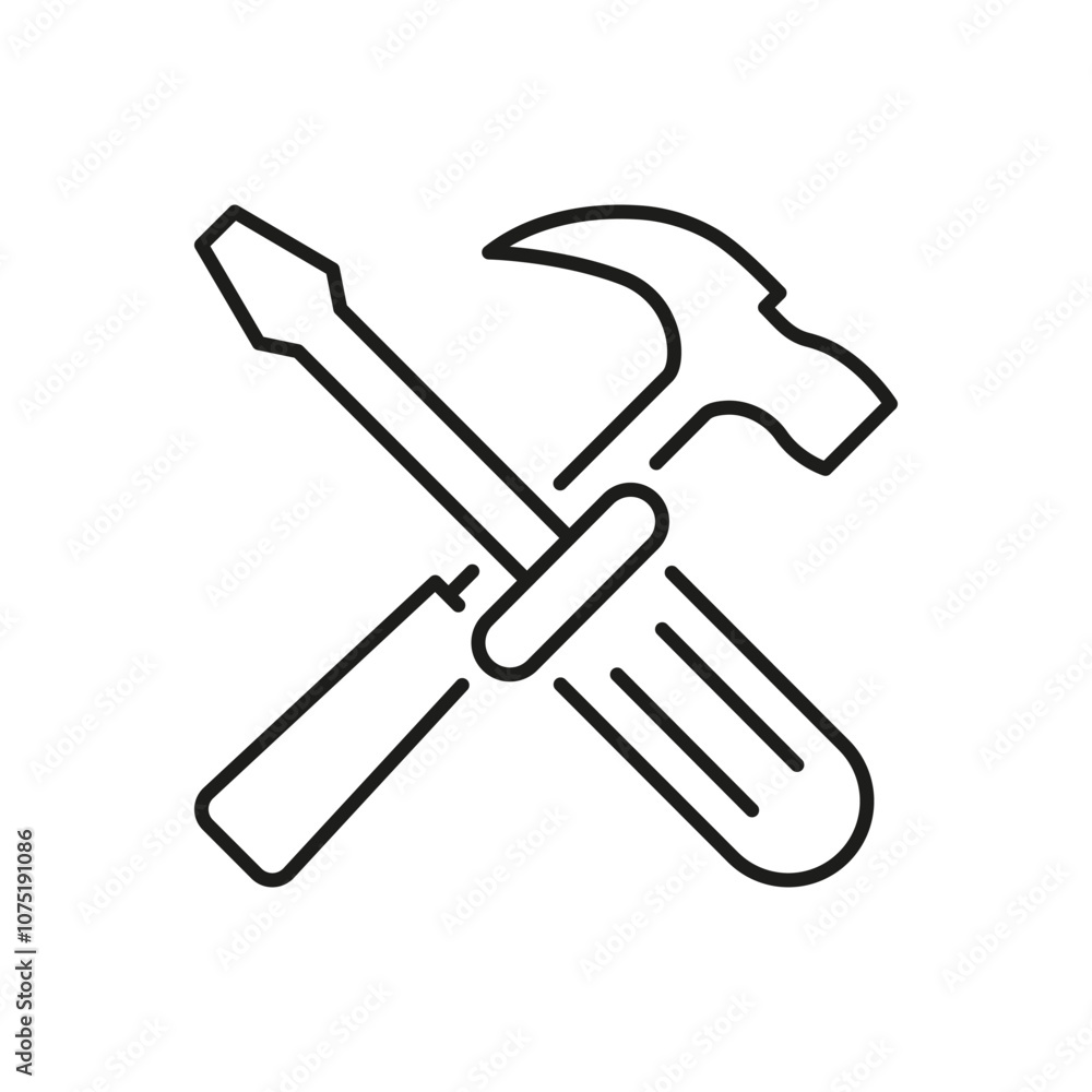 Screwdriver and Hammer Line Icon for Construction and Repair Service. Maintenance Tool for Technical Support Outline Symbol. Editable Stroke. Isolated Vector Illustration Screwdriver and Hammer Line Icon for Construction and Repair Service. Maintenance Tool for Technical Support Outline Symbol. Editable Stroke. Isolated Vector Illustration