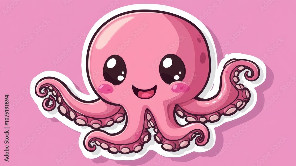 Cute cartoon octopus with big eyes and a happy smile Cute cartoon octopus with big eyes and a happy smile