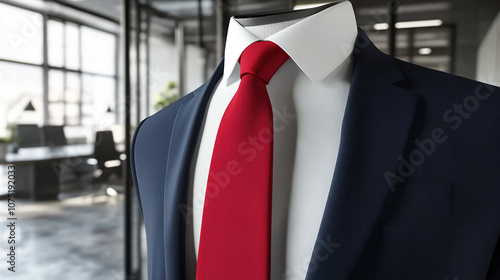 Vibrant red tie in a modern office setting