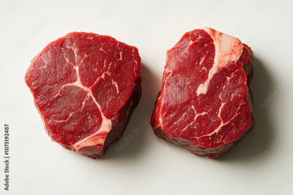 Fresh cuts of red meat showcasing marbling, perfect for grilling or roasting. Fresh cuts of red meat showcasing marbling, perfect for grilling or roasting.