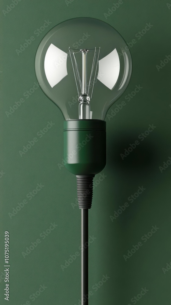 A single light bulb with a green base on a dark background A single light bulb with a green base on a dark background