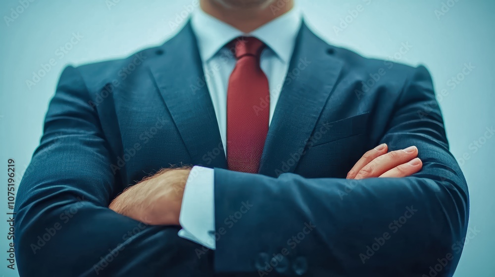 A confident businessman in a suit with arms crossed, exuding professionalism and authority in a corporate setting. A confident businessman in a suit with arms crossed, exuding professionalism and authority in a corporate setting.