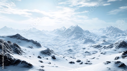 Wallpaper Mural High perspective of snowy mountains, with natural symmetry in the peaks and valleys covered in untouched white snow. No text, no logo, wide angle shot, cinematic scene, 4k resolution Torontodigital.ca