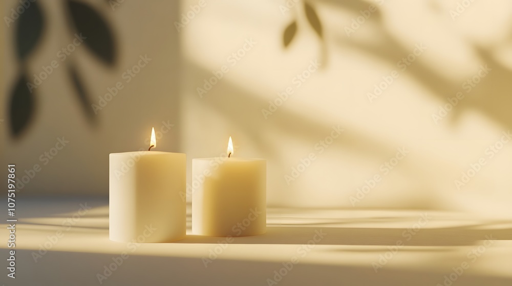 custom made wallpaper toronto digitalA minimalistic arrangement of three white candles on a beige surface with soft shadows cast, creating a calm and elegant atmosphere. No text, no logo, wide angle shot, cinematic scene, 4k resolution