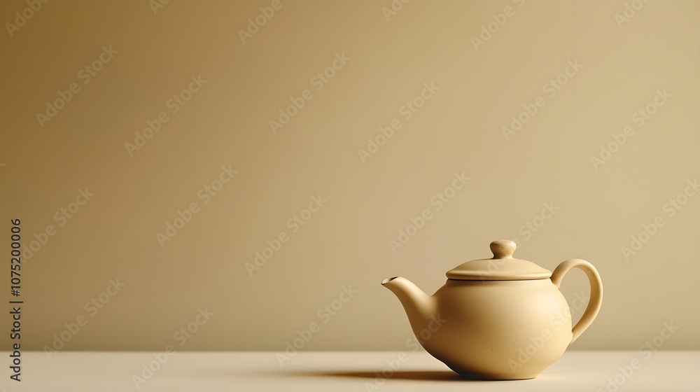 A simple beige background with a ceramic teapot and cup, highlighting clean lines and neutral tones in a minimalist setting. No text, no logo, wide angle shot, cinematic scene, 4k resolution A simple beige background with a ceramic teapot and cup, highlighting clean lines and neutral tones in a minimalist setting. No text, no logo, wide angle shot, cinematic scene, 4k resolution