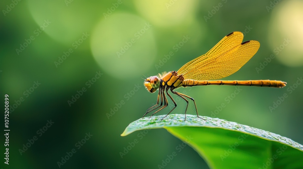 Close-up of a vibrant dragonfly perched on a leaf Close-up of a vibrant dragonfly perched on a leaf