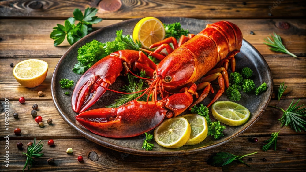 Freshly Cooked Lobster with Lemon - Gourmet Seafood Delight for Culinary Enthusiasts, Perfect for Summer Dishes and Special Occasions Freshly Cooked Lobster with Lemon - Gourmet Seafood Delight for Culinary Enthusiasts, Perfect for Summer Dishes and Special Occasions