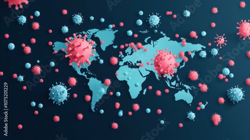 Global pandemic impact illustrated with virus graphics photo