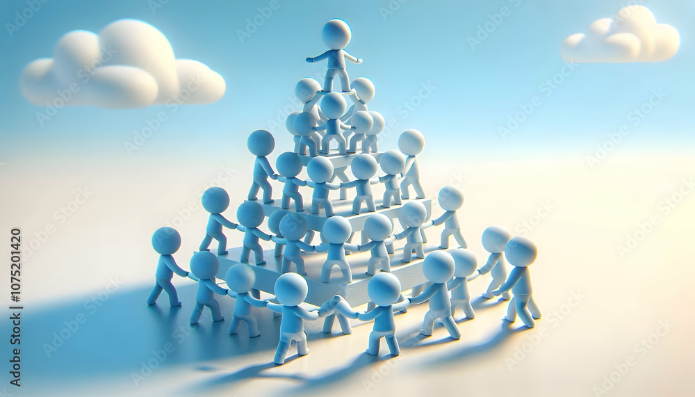 3D Soft Abstract Human Pyramid Teamwork Blue Sky Dynamic Scene Concept, Coordination Mutual Support Bonding Activities, Cute Chibi Icon Isolated White Background, Ideal for Branding and Text Space 3D Soft Abstract Human Pyramid Teamwork Blue Sky Dynamic Scene Concept, Coordination Mutual Support Bonding Activities, Cute Chibi Icon Isolated White Background, Ideal for Branding and Text Space