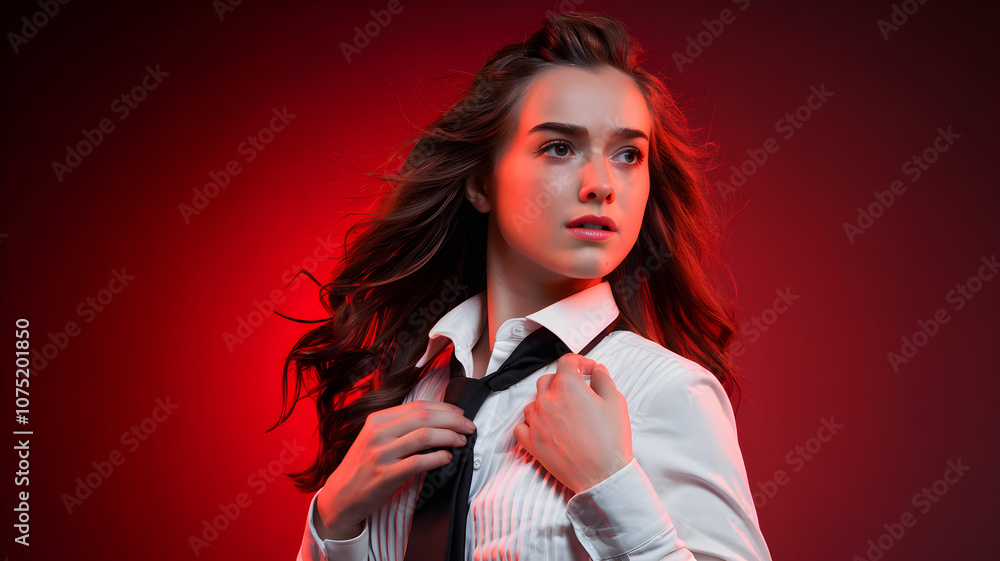 Young Woman in Cinematic Medium Shot with Long Hair Young Woman in Cinematic Medium Shot with Long Hair