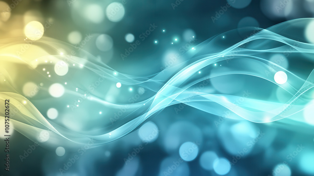 Soft waves of light create abstract high tech background with glowing bokeh effects, evoking sense of calm and innovation Soft waves of light create abstract high tech background with glowing bokeh effects, evoking sense of calm and innovation