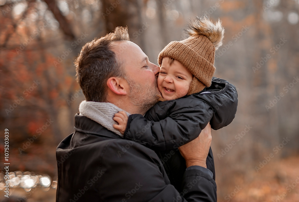 Joyful dad and his little baby. daddy and child have fun, laugh and enjoy nature outdoors at autumn park. Joyful dad and his little baby. daddy and child have fun, laugh and enjoy nature outdoors at autumn park.