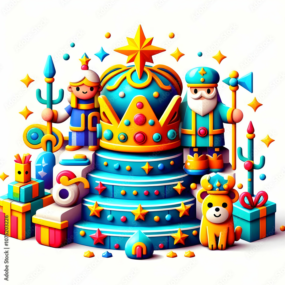 Fototapeta premium 3D Reyes Magos Symbol Vector Icons Stars Crowns Gifts Isolated White Background Perfect for Infographics Meaningful Elements Tradition Representations
