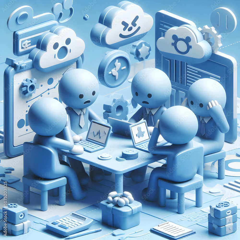 3D Blue Monday Stress Collaboration Teamwork Intense Stress Signs Blue Toned Environment Challenges Glossy Background Copy Space Isolated Icon White Background 3D Blue Monday Stress Collaboration Teamwork Intense Stress Signs Blue Toned Environment Challenges Glossy Background Copy Space Isolated Icon White Background