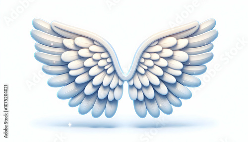 3D Vector Cute Angel Wings, Detailed Feather Illustration, Isolated on White Background, Symbolizing Protection, Divine Presence, Isra Miraj, Perfect for Spiritual Themes, Infographics, and Chibi Icon