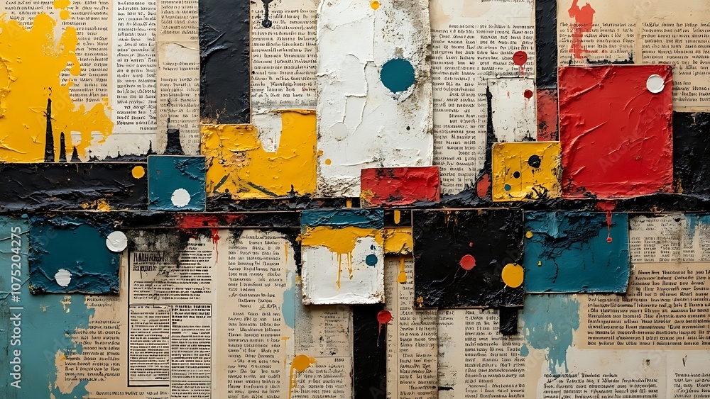 Naklejka premium collage art made from ripped newspaper, abstract form, grunge, paste on wall