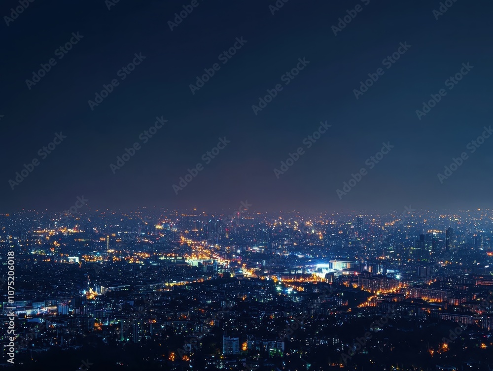 Fototapeta premium A stunning nighttime skyline view featuring a vibrant array of city lights illuminating the landscape.