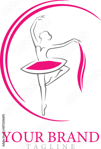 Dancing girl silhouette studio fitness running trainer vector colorful sport school icon and symbol logo.