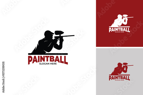 Silhouette of paintball player logo design template