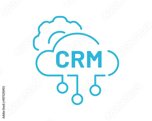 The CRM system icon in the form of data processing on a cloud server. Customer Relationship Management System