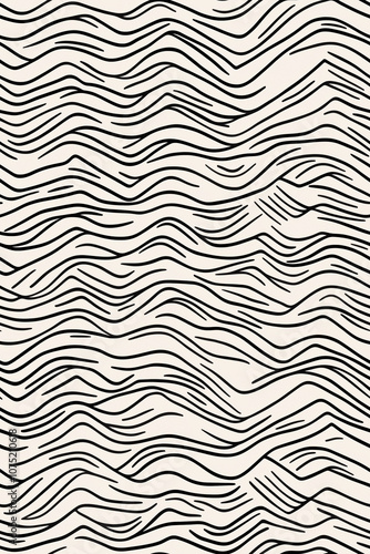 Minimalist wavy line seamless pattern, hand-drawn organic curves on a soft cream background for textiles, wallpapers, and modern digital art designs.