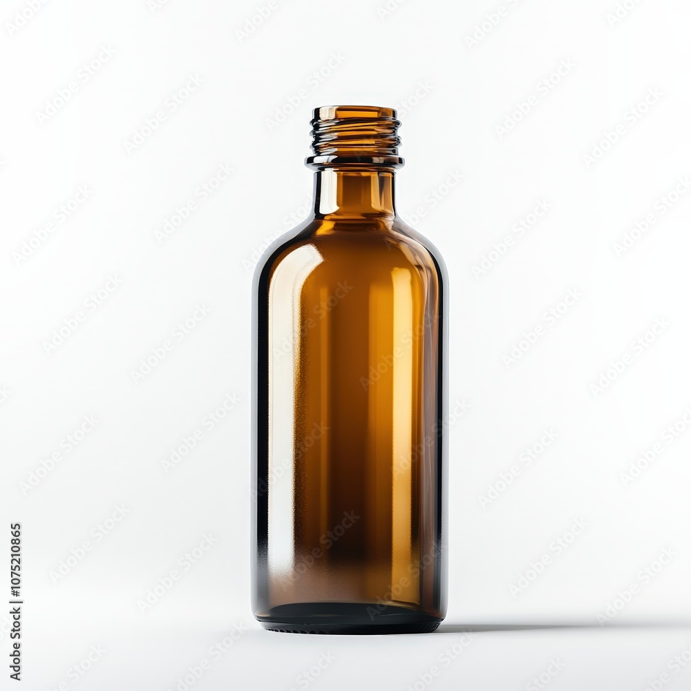 Amber glass bottle with a screw cap, isolated against a white background. Amber glass bottle with a screw cap, isolated against a white background.