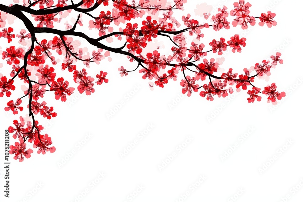 Cherry blossom branch with vibrant flowers on white isolated background. Cherry blossom branch with vibrant flowers on white isolated background.