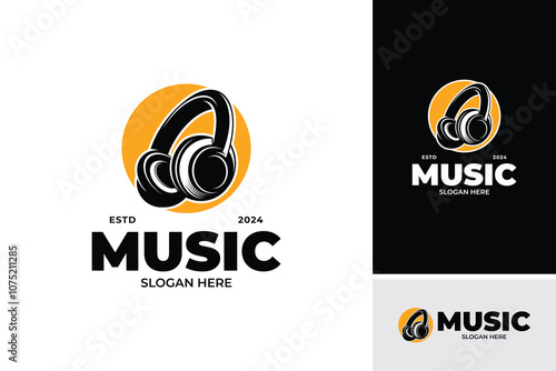 Silhouette of headphone logo design template