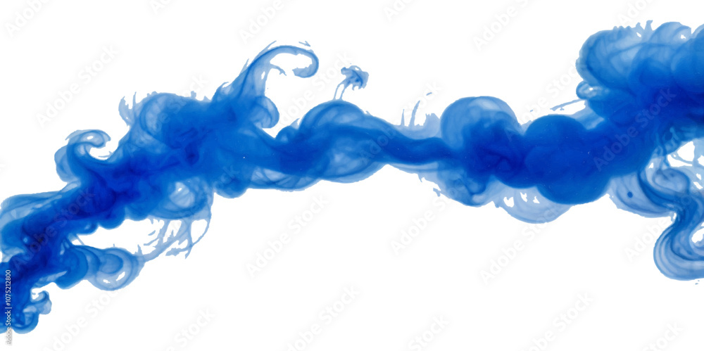 Fototapeta premium Beautiful blue smoke plume isolated on transparent background. bright orange paint color powder festival background
