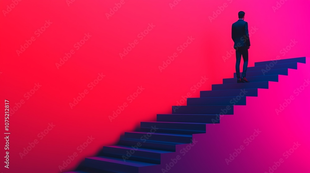 custom made wallpaper toronto digitalEntrepreneur climbing digital stairs made of stock charts, success journey concept, gradient background