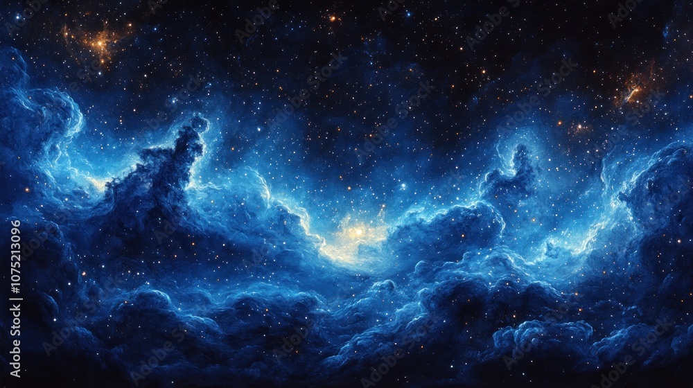 Fototapeta premium A stunning cosmic scene filled with vibrant blue clouds and stars.