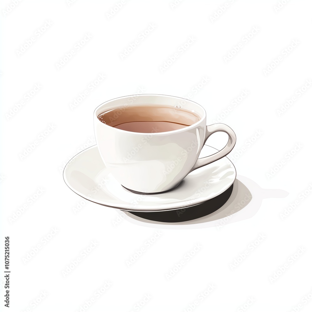 White coffee cup with saucer on a plain white background, minimalist style. White coffee cup with saucer on a plain white background, minimalist style.