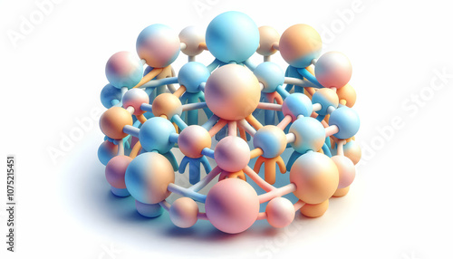 3D Soft Abstract Community Unity Concept: Digital Art Representing Togetherness with Interconnected Shapes and Soft Hues, Ample Copy Space, Isolated on White Background for Authentic Community Engagem photo