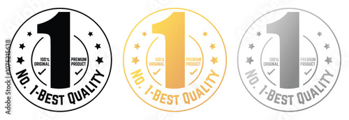 No. 1 Best Quality label, circle with silhouette of number 1 vector label in gold, bronze and silver. suitable for icon, logo, sticker, seal, badge, emblem, stamp, etc.