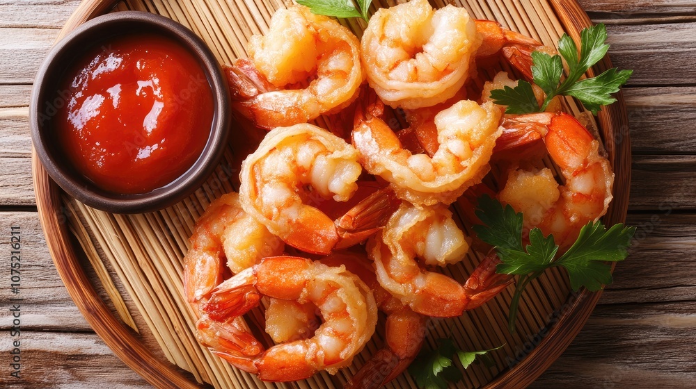 Delicious Shrimp Platter with Savory Cocktail Sauce and Fresh Herbs on a Wooden Serving Board Perfect for Seafood Lovers and Culinary Events Delicious Shrimp Platter with Savory Cocktail Sauce and Fresh Herbs on a Wooden Serving Board Perfect for Seafood Lovers and Culinary Events