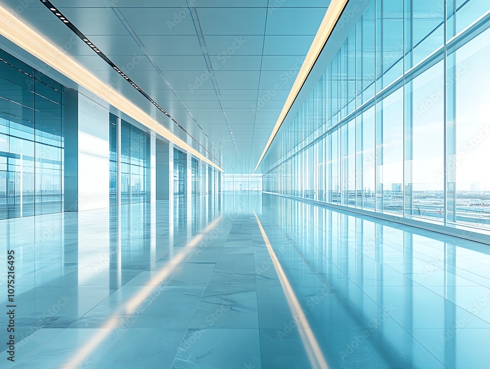 Modern office hallway with large windows, bright and spacious. Modern office hallway with large windows, bright and spacious.