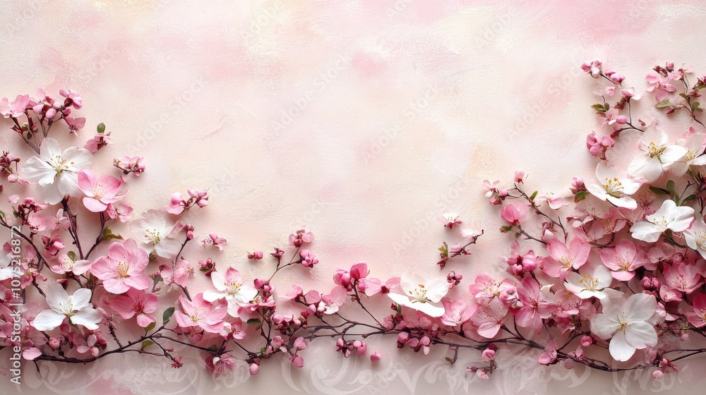 Fototapeta premium Delicate Cherry Blossoms Framing a Soft Textured Background
