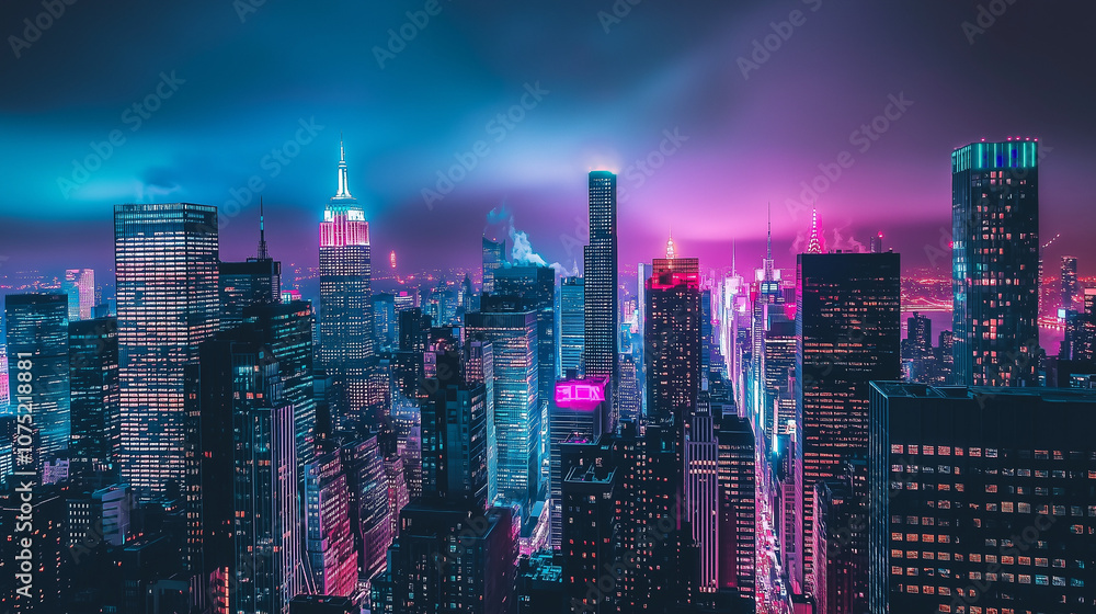 Futuristic cityscape with neon lights and vibrant colors, set against a dark, cloudy sky, exuding mystery and allure. Futuristic cityscape with neon lights and vibrant colors, set against a dark, cloudy sky, exuding mystery and allure.
