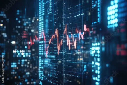 Dynamic Financial Data Chart Illuminated by City Lights