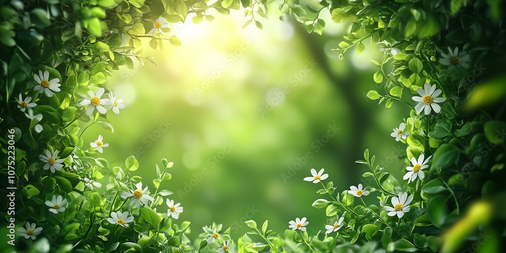 A green background with a white flower in the center. The flower is surrounded by green leaves. The image has a peaceful and calming mood A green background with a white flower in the center. The flower is surrounded by green leaves. The image has a peaceful and calming mood