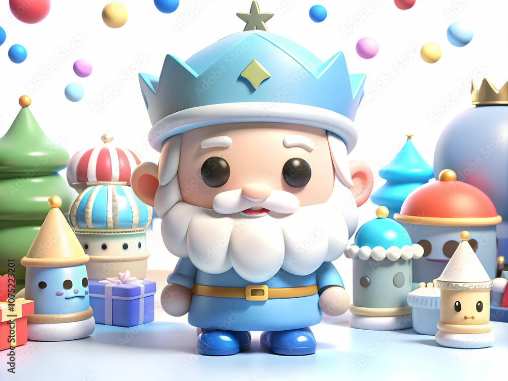 Naklejka premium Reyes Magos Festive Carnival Scene with Glossy Background, Vibrant Elements and Text Space for Carnival-themed Advertisements, Magazine Cover Designs, and Seasonal Promotions.