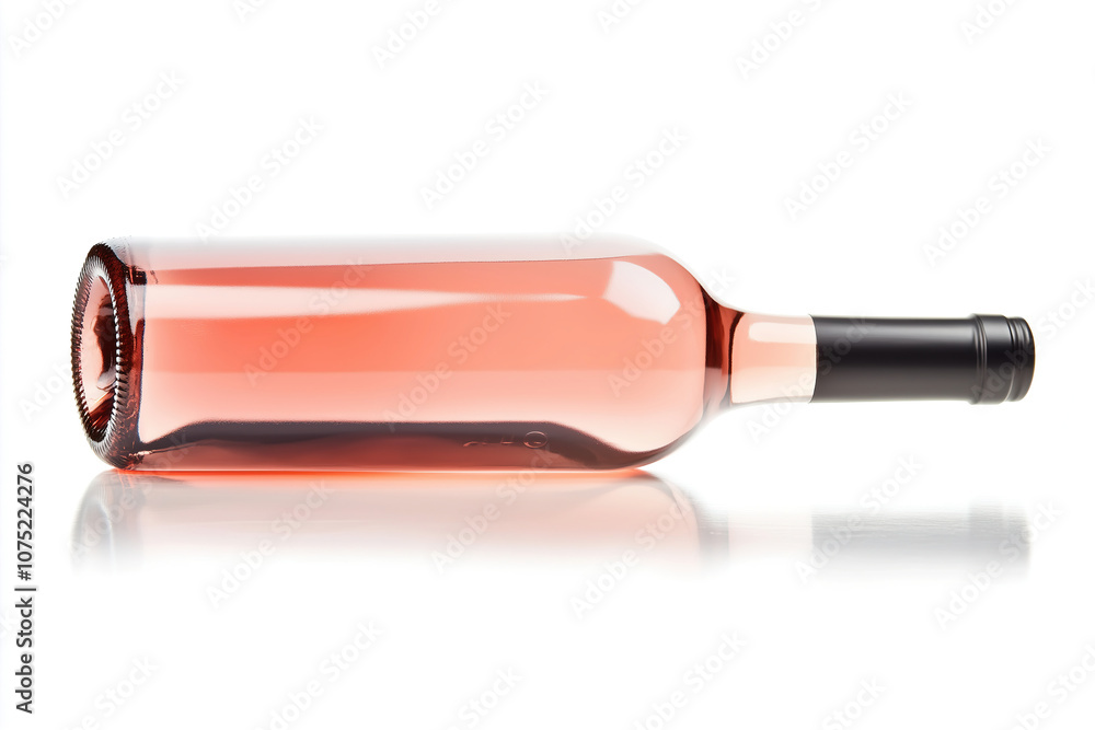A bottle of pink rosé wine placed horizontally on a reflective surface in a bright and clean setting. Generative AI A bottle of pink rosé wine placed horizontally on a reflective surface in a bright and clean setting. Generative AI