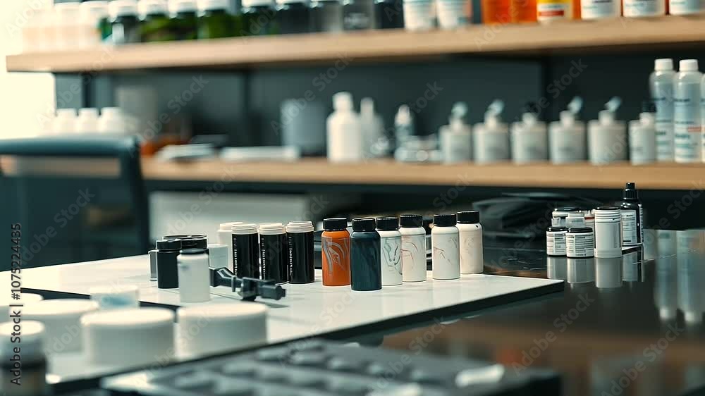 Tattoo Artist Preparing Inks and Tools in Modern Studio Setting Tattoo Artist Preparing Inks and Tools in Modern Studio Setting