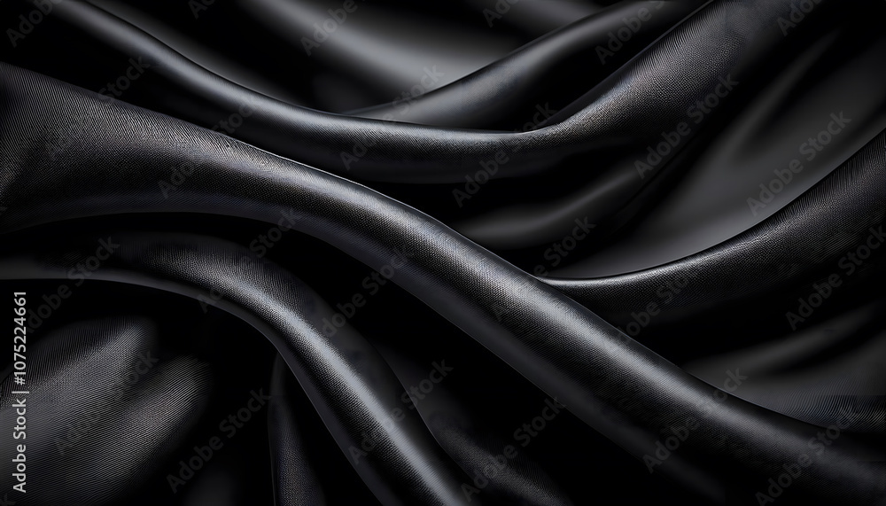 Fototapeta premium Black fabric with waves and folds as background