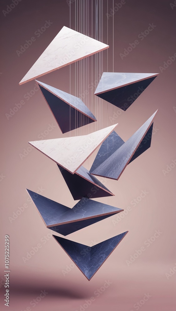 Floating triangular shapes giving an impression of levitation Floating triangular shapes giving an impression of levitation